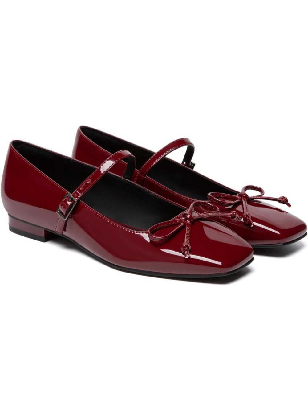 Women's Mary Jane Flats Square Wine Red Toe Ballet Flats Shoes with Buckle Strap - Picture 4 of 6